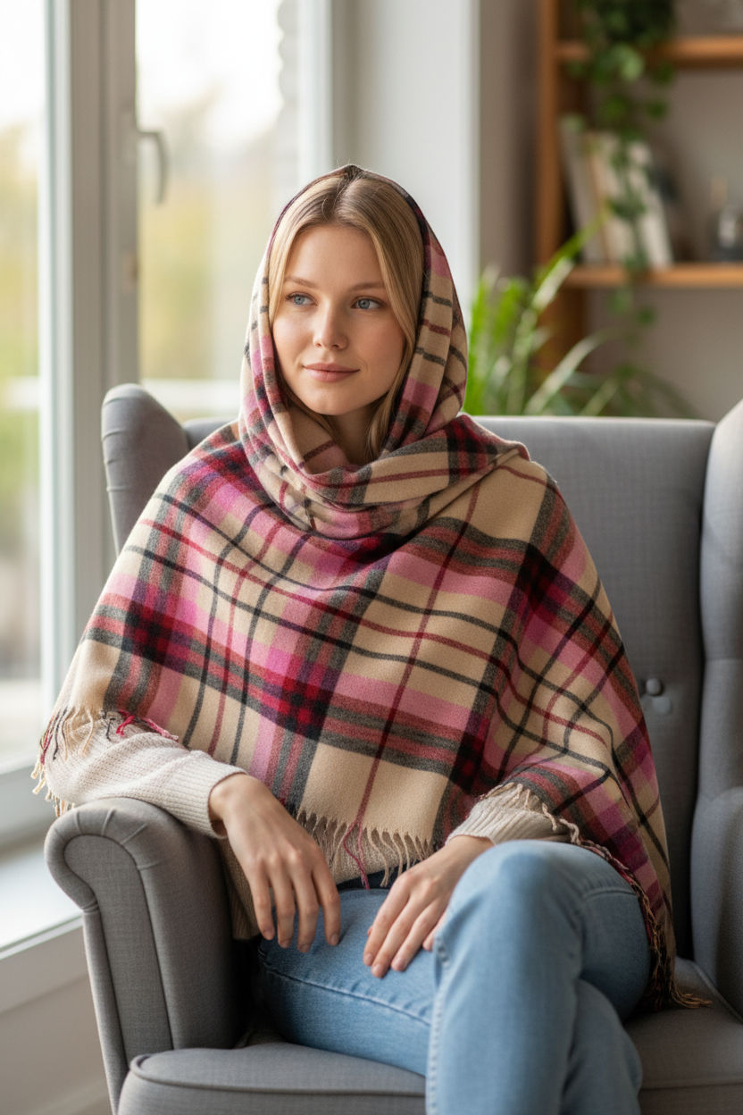 Pastel Plaid Tartan Wool Scarf
